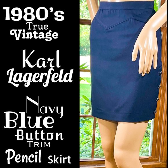 Karl Lagerfeld Dresses & Skirts - ▪️VTG▪️KARL LAGERFELD▪️Navy Blue Button Trim Seamed Wool Mini Skirt
